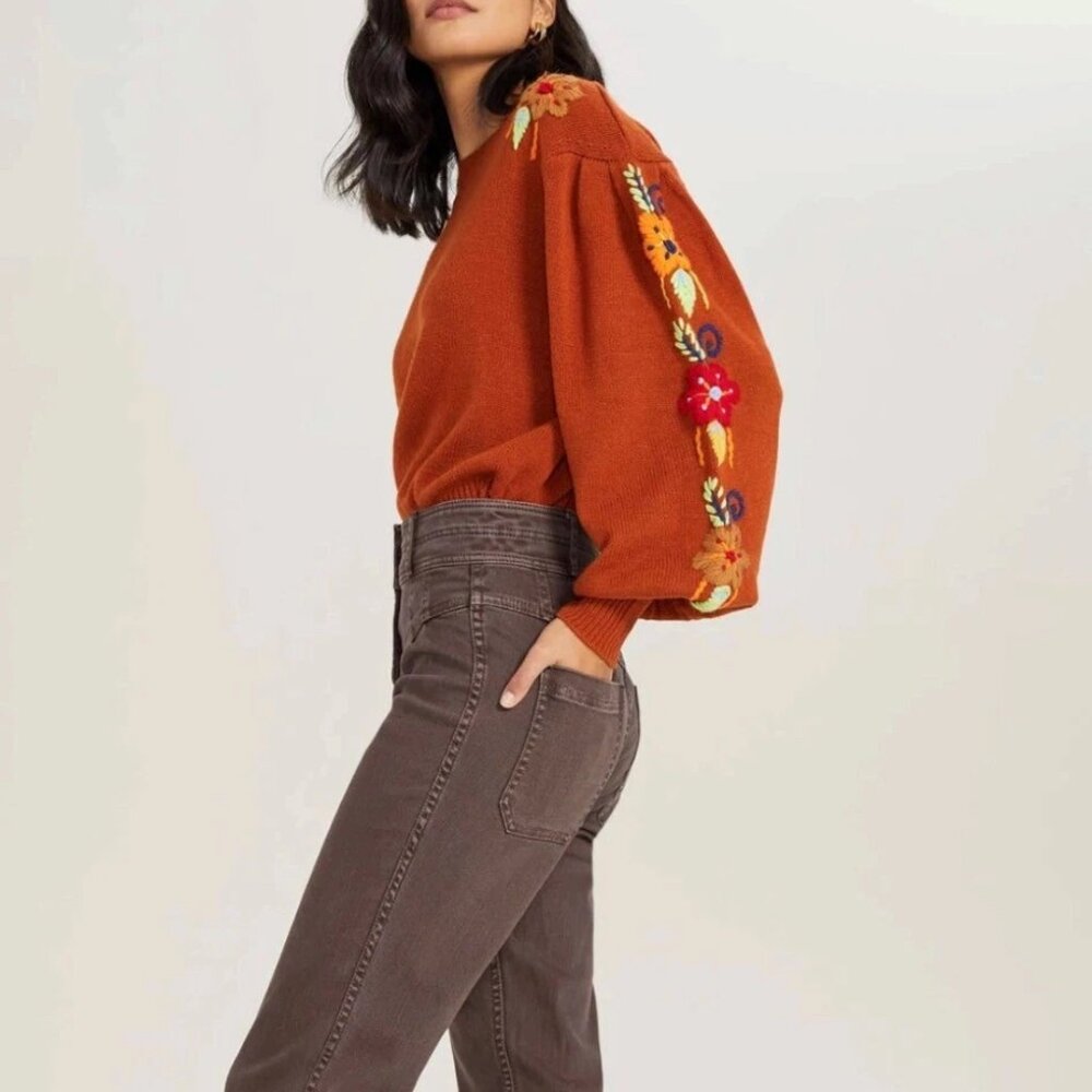 Whimsical Embroidered Cottagecore Cabincore Fall Crewneck Sweater